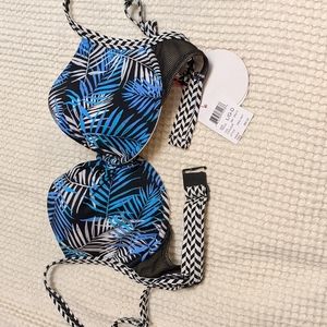 Profile blush blue print swim top size L D